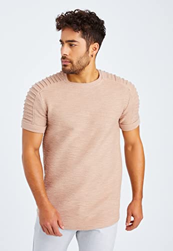 Detalle de Leif Nelson Camiseta para Hombre LN-6325 con Cuello Redondo - Beige, Talla XL