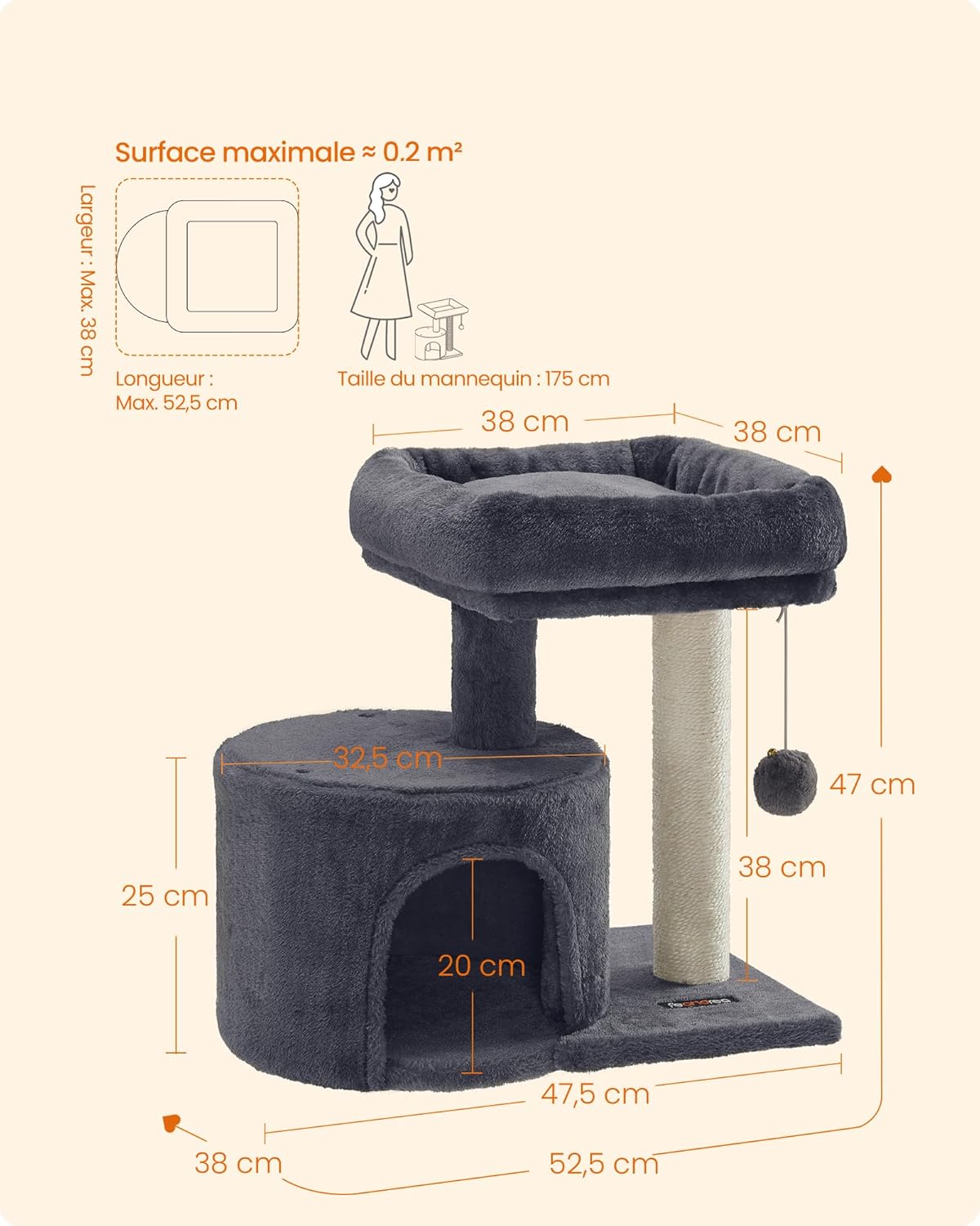 Thumbnail 5 de Feandrea Arbre à chat avec poteau en sisal PCT50GV1 (gris anthracite)
