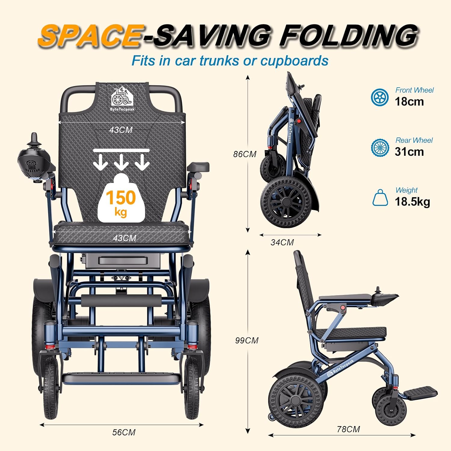 Thumbnail 1 de ByteTecpeak D14 Folding Electric Wheelchair: Lightweight, Travel-Ready Powerchair