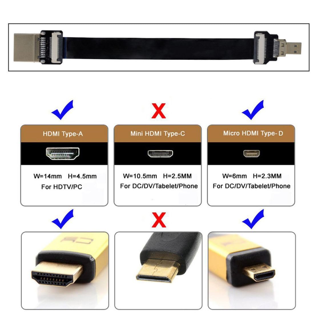 Thumbnail 2 de chenyang CYFPV Micro HDMI auf HDMI Stecker FPC Flachkabel 0,5 m für FPV-Kamera – 1080P