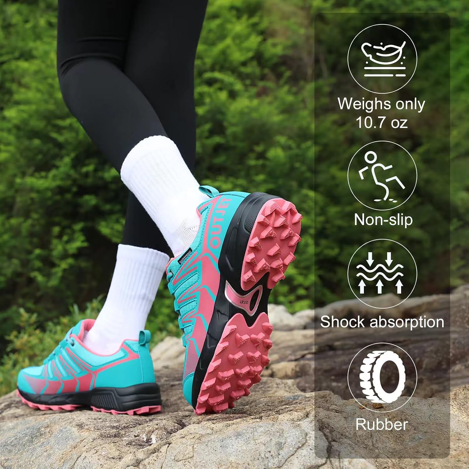 Detalle de OUTJET Women’s Waterproof Hiking Shoes Lightweight Non-Slip Trail Walking Sneakers