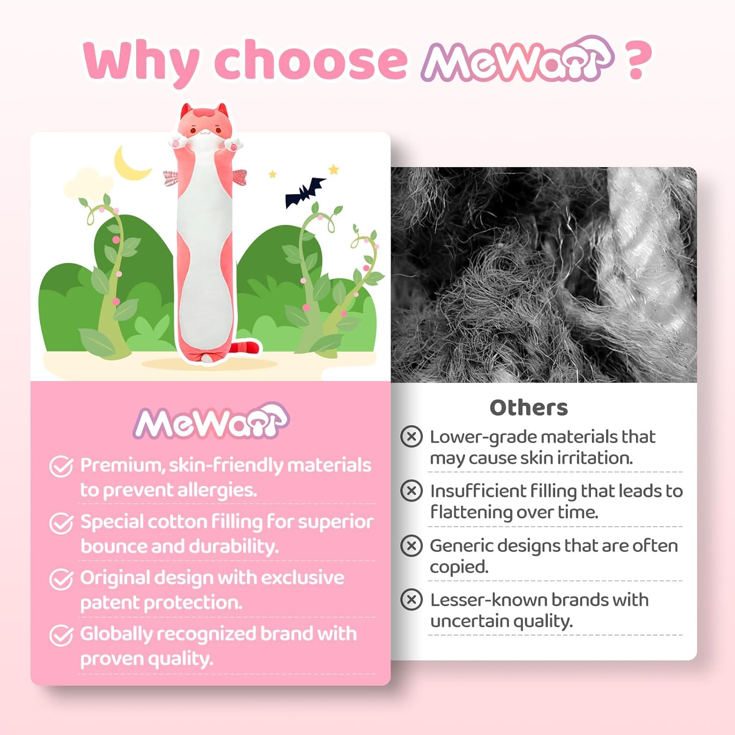 Thumbnail 6 de Mewaii Long Cat Plush 5 Sizes 120% Extra Filling Pink Cat Body Pillow