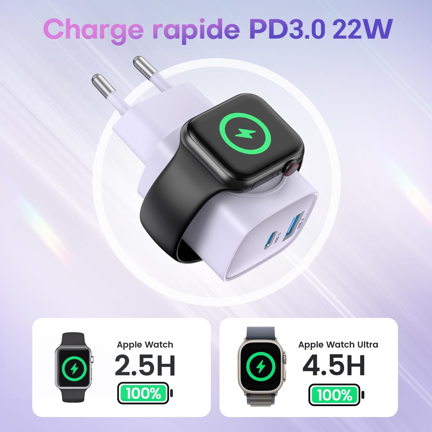 Thumbnail 1 de TOPADRE Chargeur 3 en 1 Apple Watch + USB‑C 20W pour iPhone (câble USB‑C 60W) – Blanc