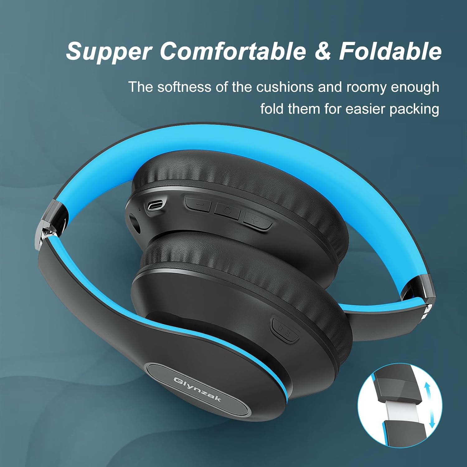 Detalle 2 de Glynzak WH207A Bluetooth Over-Ear Headphones, 65-Hour Playtime, 6 EQ Modes