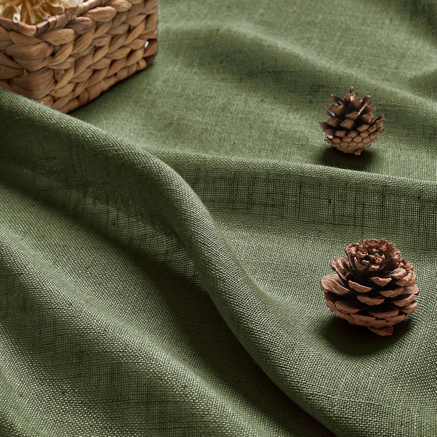 Detalle de Woaboy Leinen-Gardinen Matcha Grün (Halbtransparent) mit Ösen, 2er-Set 140x225 cm