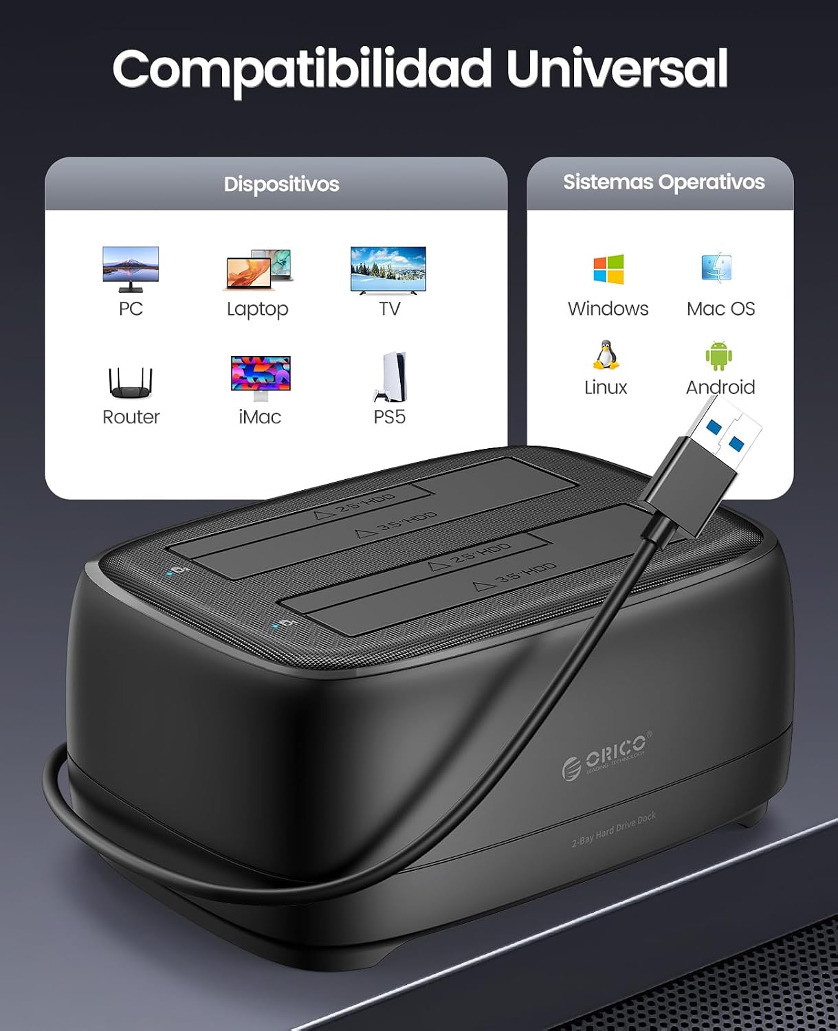 Thumbnail 3 de ORICO DD28U3 Dock doble USB 3.0 18 TB