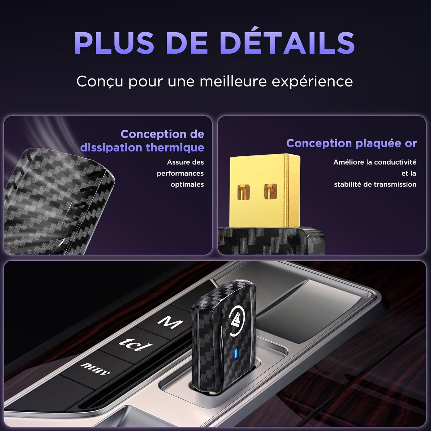 Detalle de MSXTTLY U2AC-01 Adaptateur CarPlay sans fil