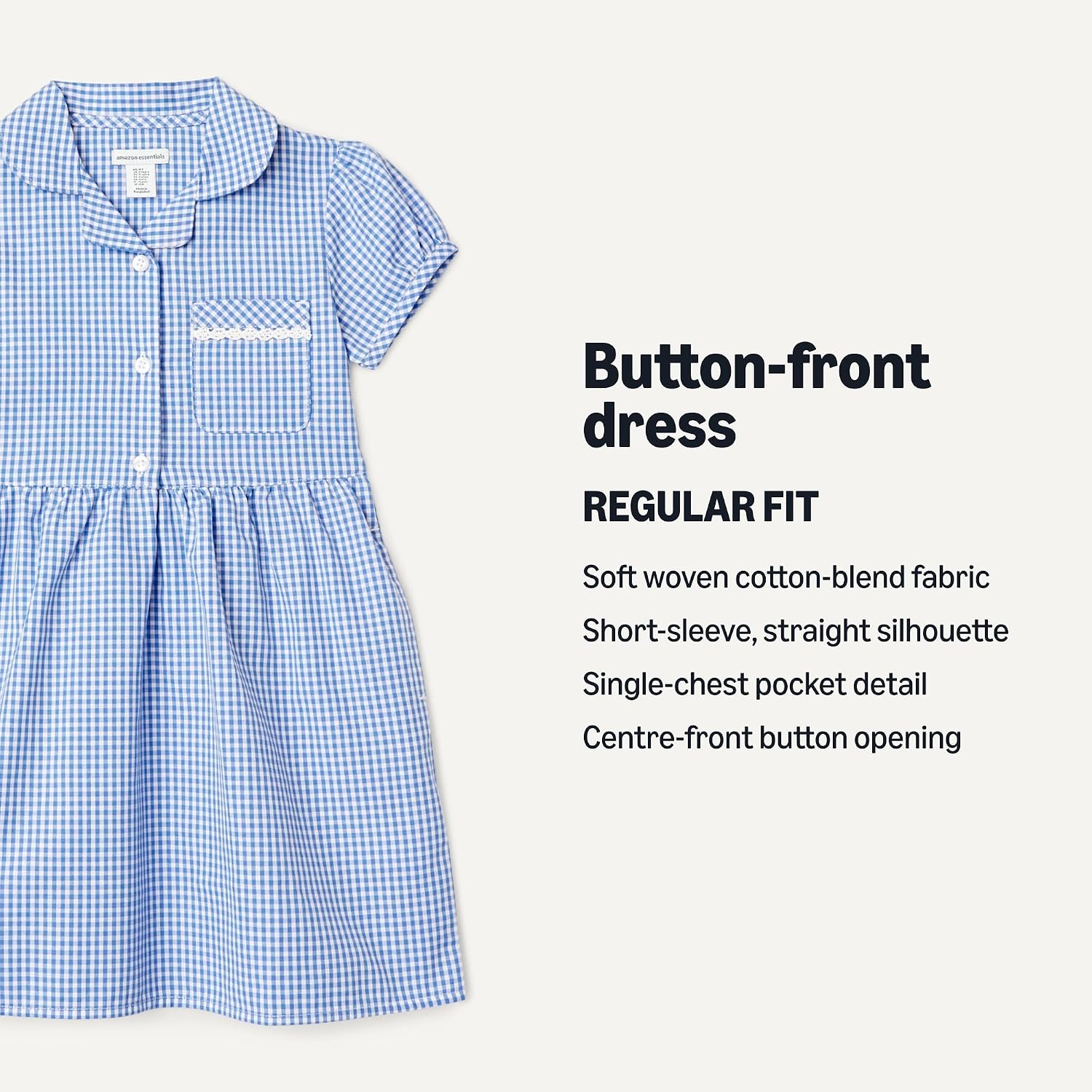 Detalle de Amazon Essentials Girls' Gingham School Uniform Dress, Pack of 2