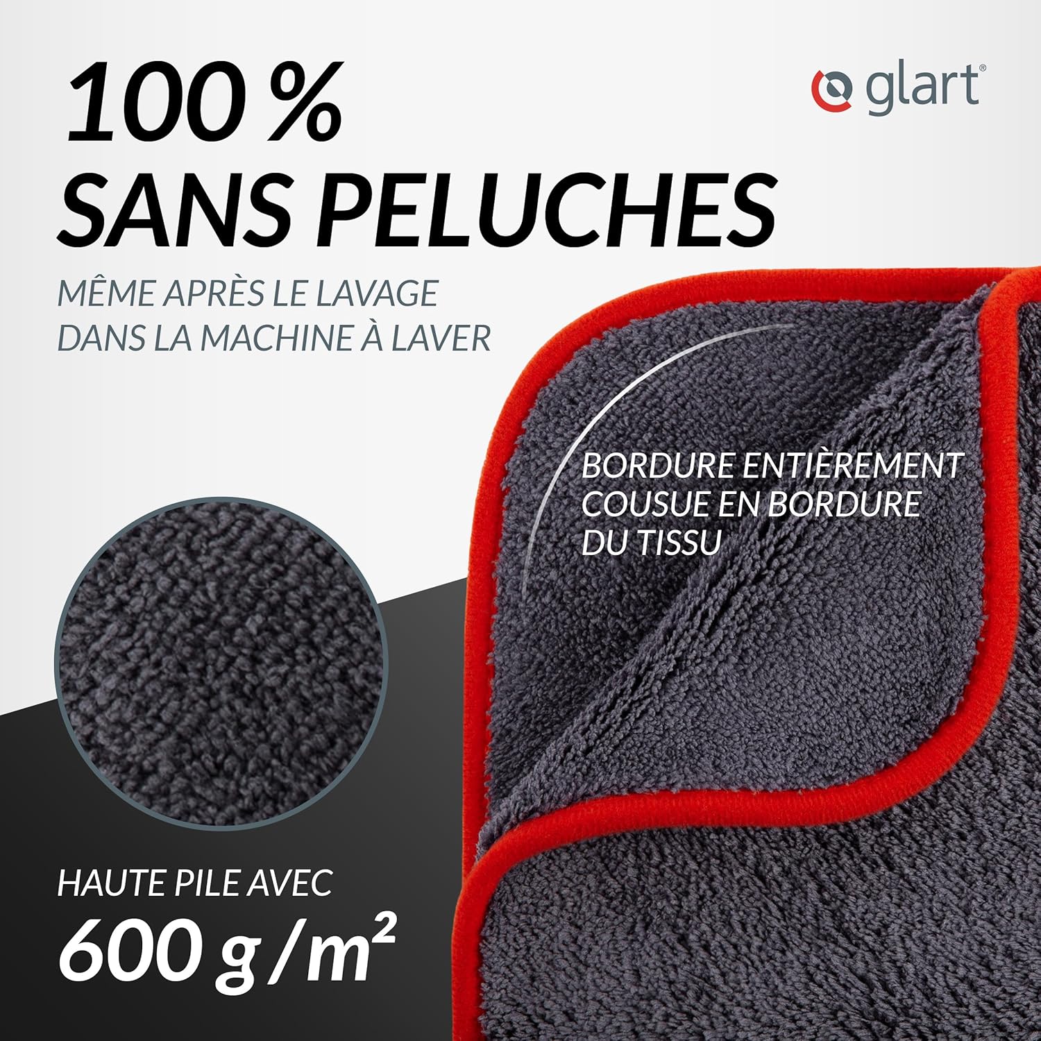 Thumbnail 3 de Glart 443TP – Lot de 3 Chiffons Microfibre 40x40 cm, absorbants et polyvalents pour voiture, moto et polissage