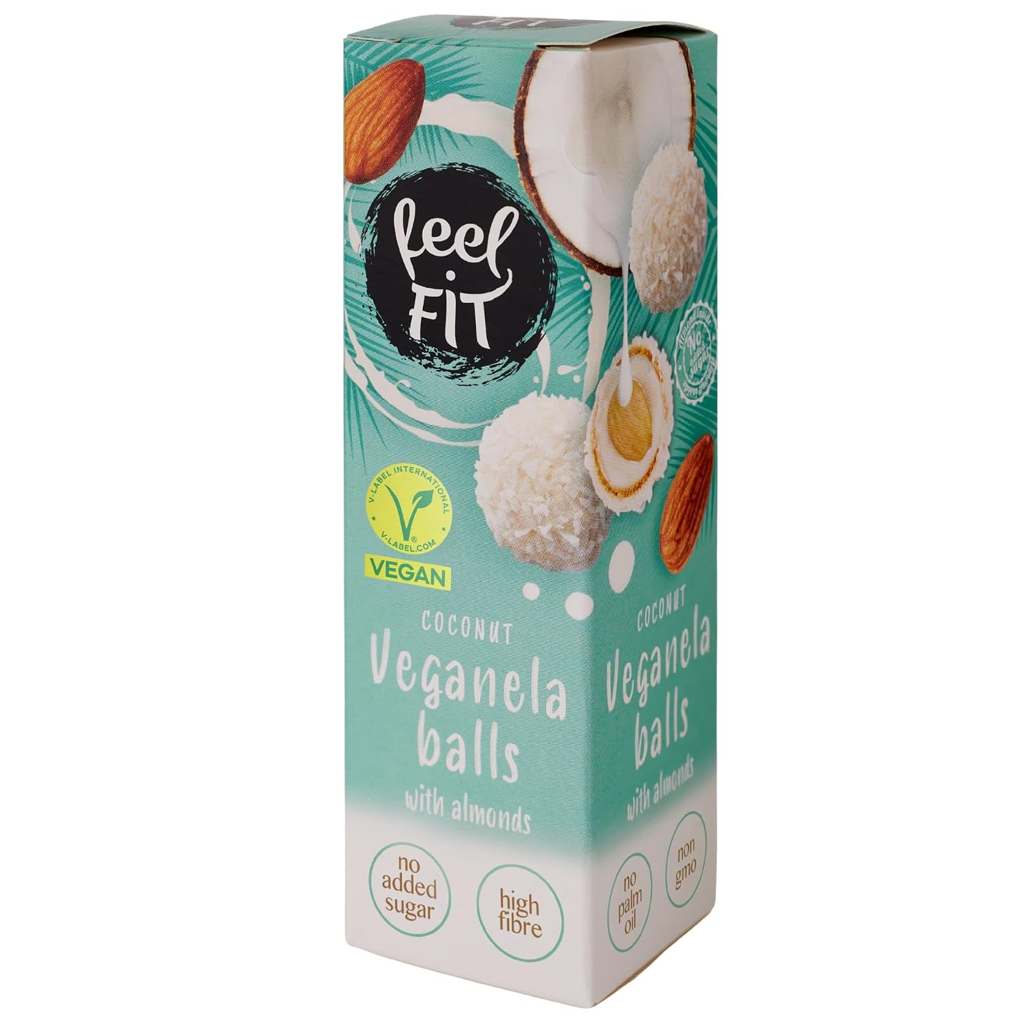 Detalle de Feel FIT Veganela Balls – vegane Kokospralinen mit Mandeln, ohne Zuckerzusatz