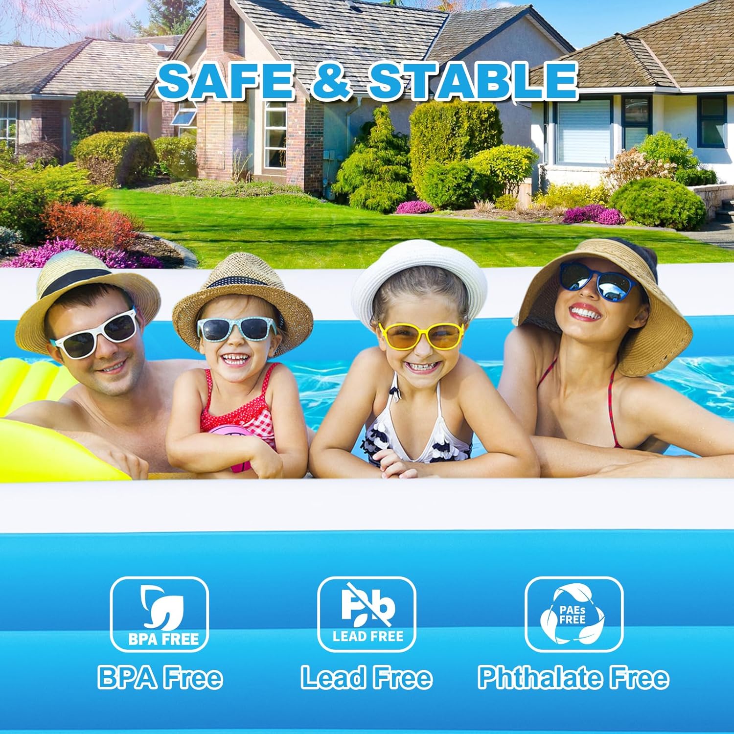Detalle de Extra Large Inflatable Pool 165'' x 76'' x 22'': Family Backyard Pool with Electric Pump