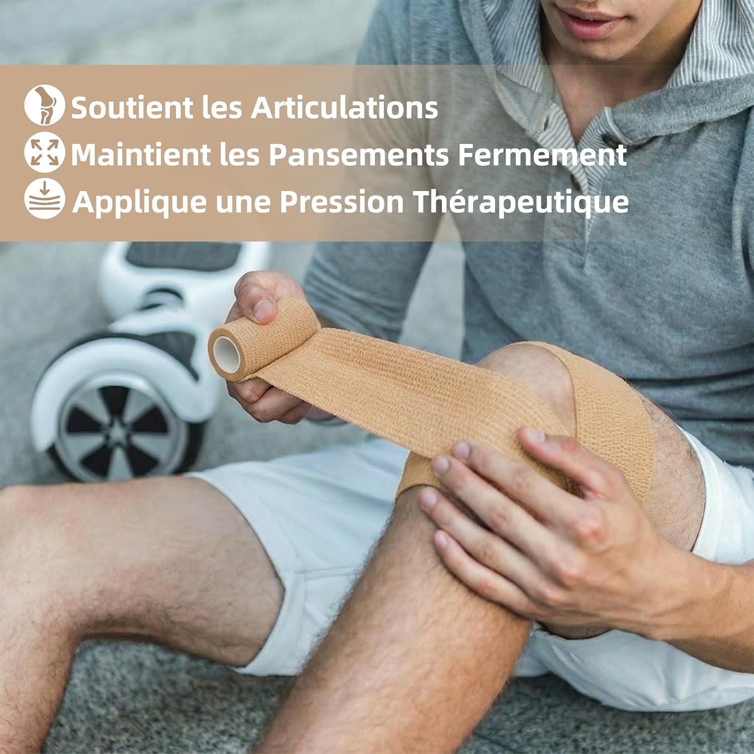 Thumbnail 5 de HONYAO Bandage Autoadhésif 10 Rouleaux – Bande Cohesive Multifonction pour Humains et Animaux (Beige, 3 Tailles)
