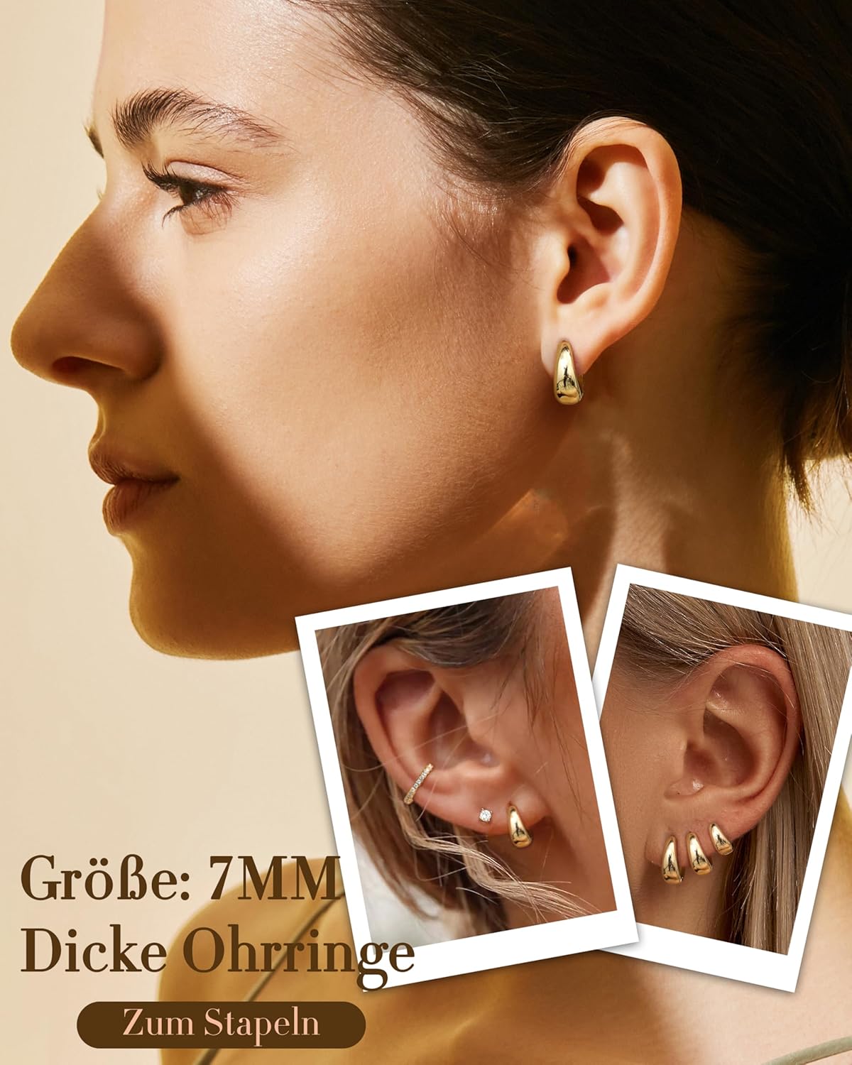 Detalle de FIOROYAL 925 Silber Creolen 14K Gold 7 mm