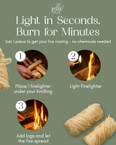 Detalle de Pelle & Sol 200 Natural Firelighters – Long Burning, Eco Fire Starter for Wood Burners and BBQ