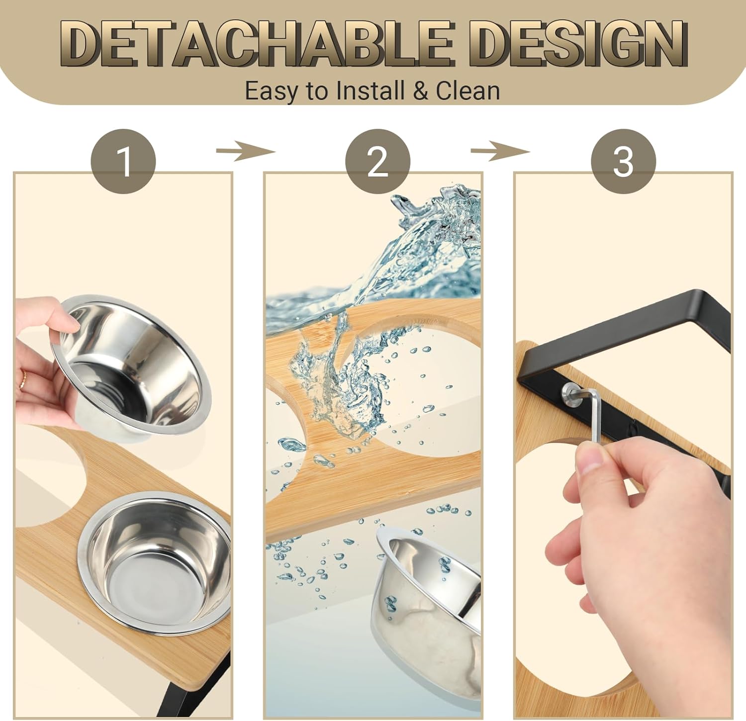Detalle 2 de Raised Cat Food Bowl Set 3pcs 15° tilted bowls