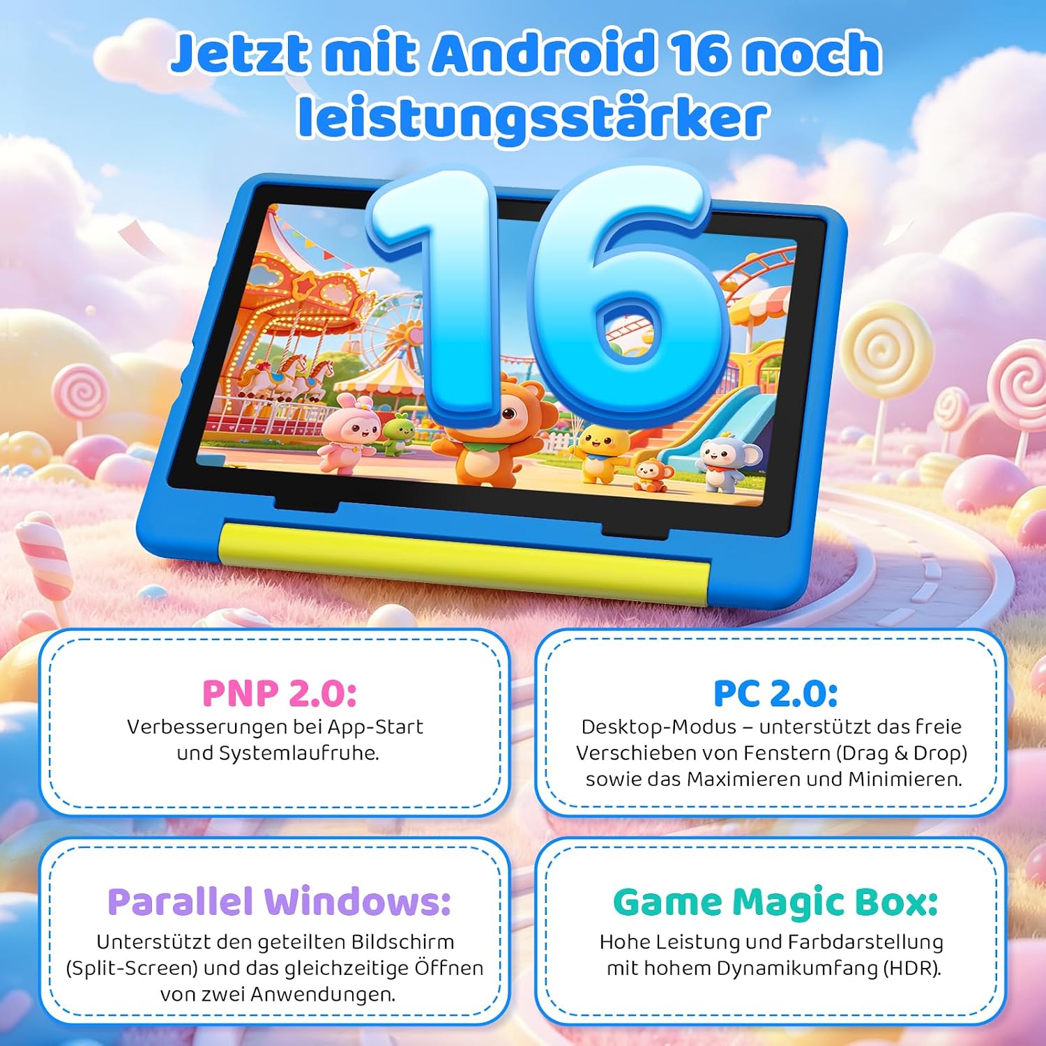 Detalle 2 de Laptok Kinder Tablet 10 Zoll mit Android 15 – Robuste Lern- und Spielhilfe für Kinder von 3–12 Jahren