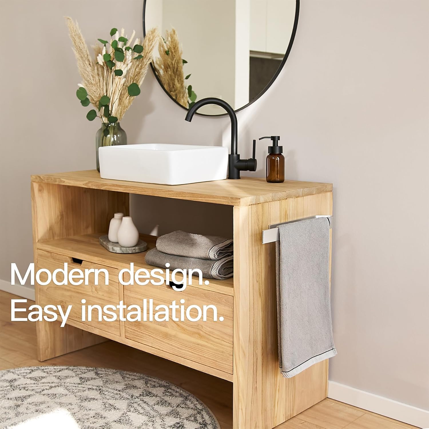 Thumbnail 2 de Designfactory Hamburg Self-Adhesive Towel Rail — 22 cm, Modern Silver Grey