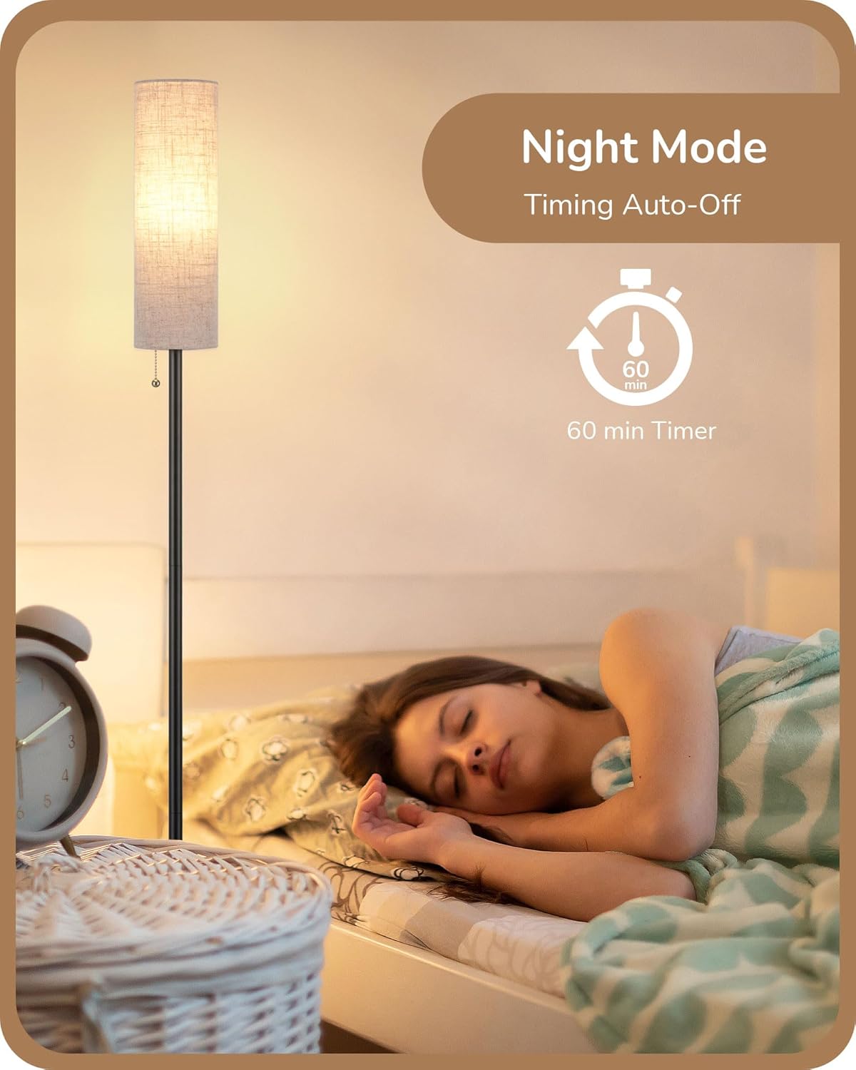 Detalle de EDISHINE 165cm Floor Lamp with Rounded Linen Shade, E27 LED Bulb, Magnetic 2.4G Remote (Black)