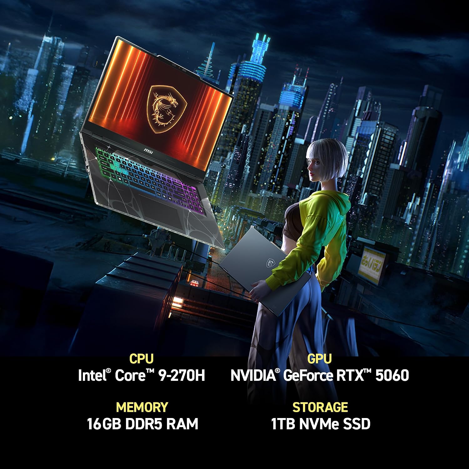 Detalle 2 de MSI Cyborg 17 Gaming Laptop (17.3-inch FHD 144Hz) with Intel Core 7-240H and RTX 5060, 16GB DDR5 / 1TB NVMe, Wi-Fi 6E, Windows 11 Home