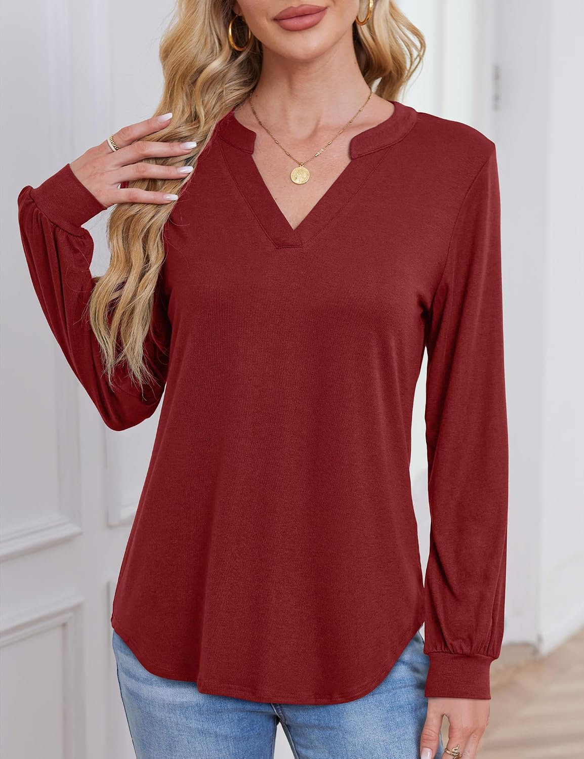 Thumbnail 2 de Beluring Langarmshirt Damen Elegant V-Ausschnitt