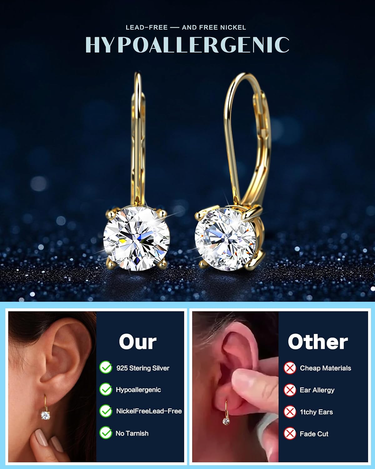 Detalle de Moissanite Dangle Earrings, Sterling Silver