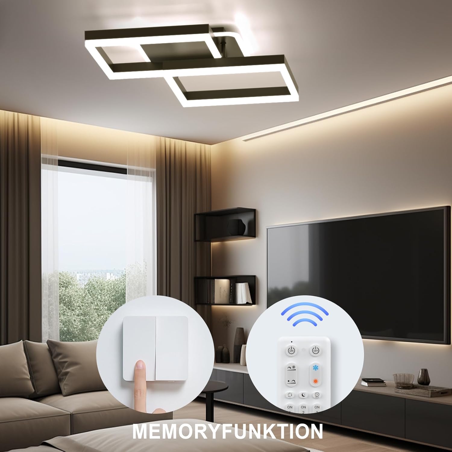 Thumbnail 2 de ANTENLICHT LED Deckenlampe fürs Wohnzimmer mit Fernbedienung, geometrisches Design (40 W), stufenlos dimmbar & 3000–6500 K, schwarz