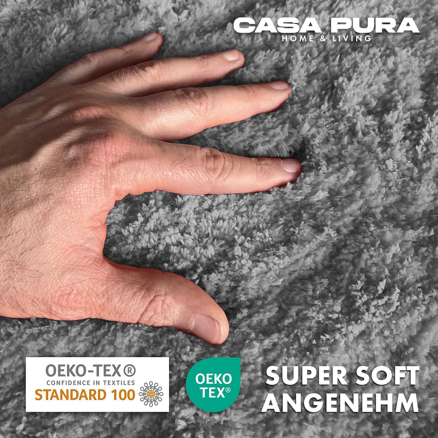 Detalle de casa pura Badematte Silbergrau Sky Soft – weicher, rutschfester Badvorleger in Shaggy-Optik (80x150 cm)