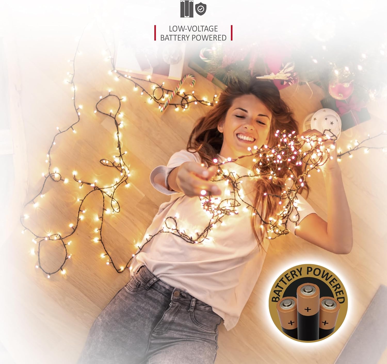 Thumbnail 4 de NETTA Battery Operated 200 LED 20M Christmas Tree Fairy Lights with Timer (Warm White) – 8 Modes