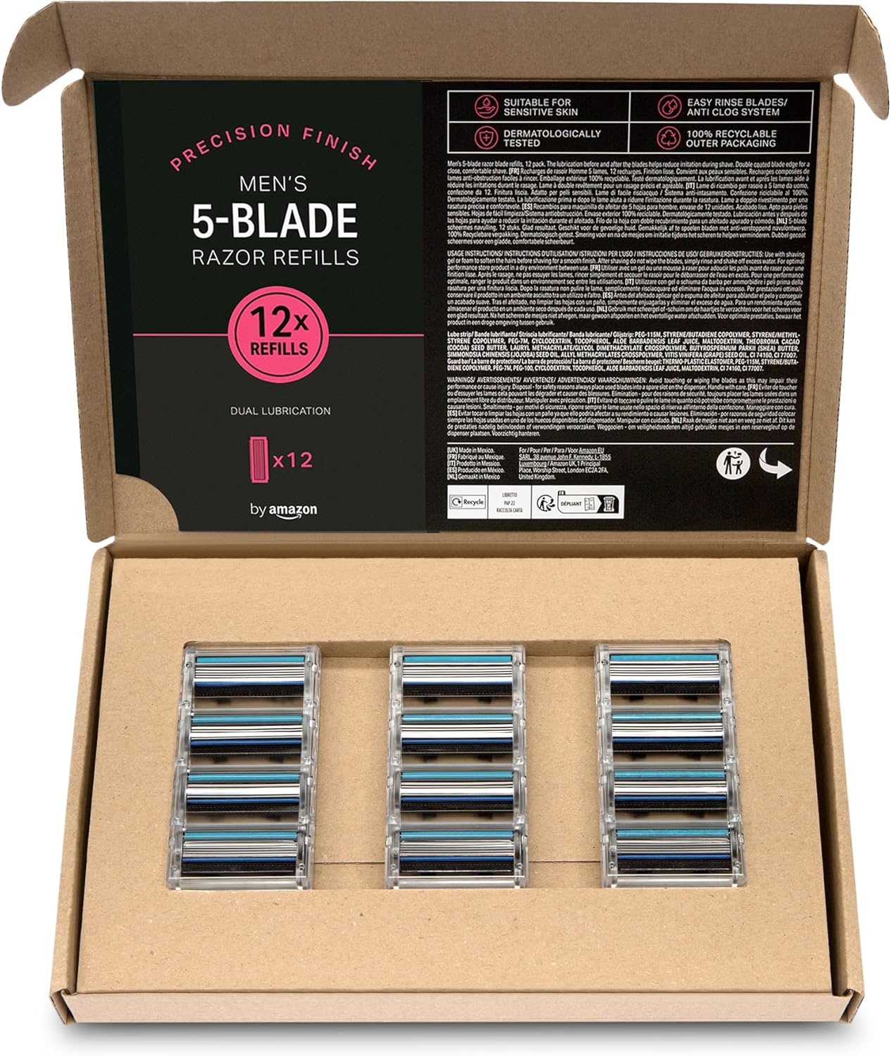 Detalle de by Amazon Men 5 Blade Razor Replacement Cartridge Pack of 12