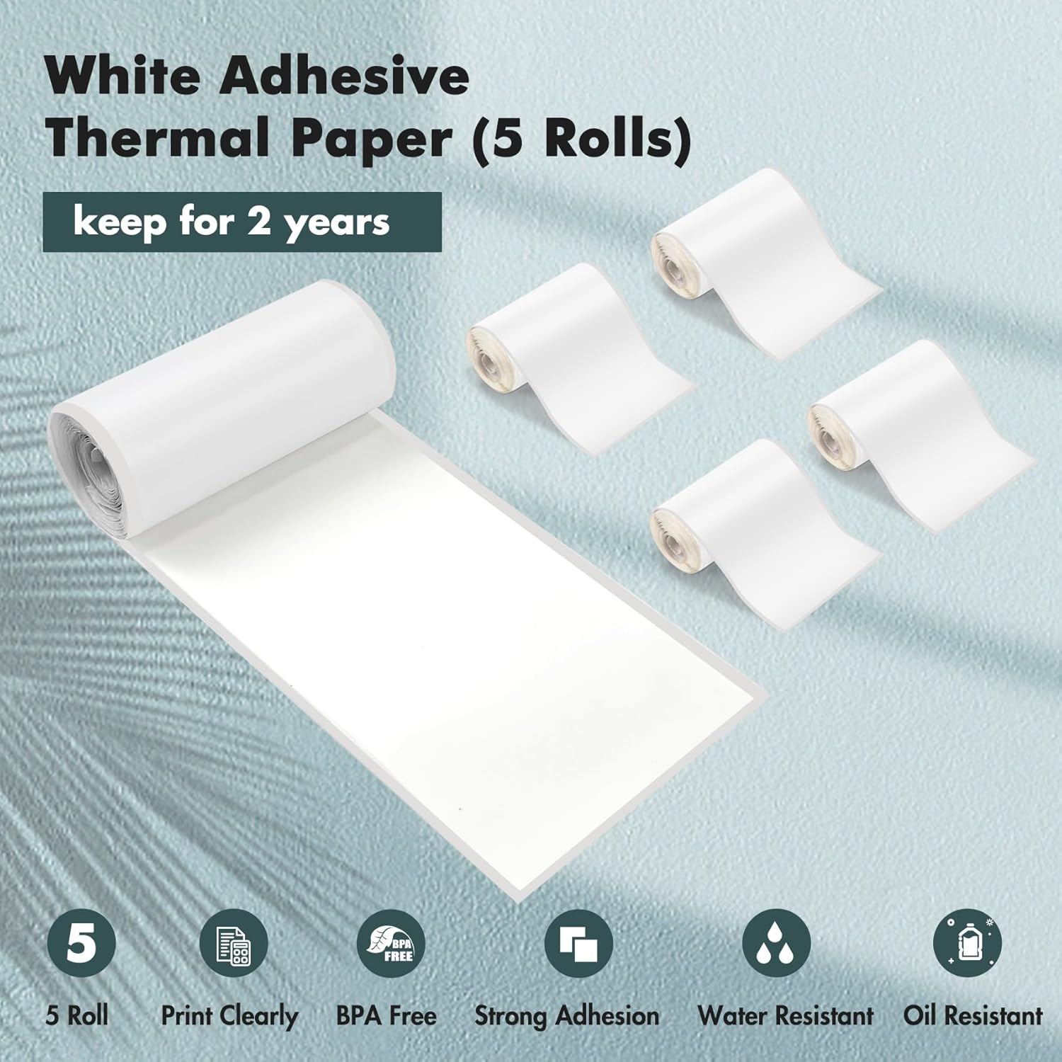 Detalle de Lovcoyo Carta Termica Bianca 5 rotoli autoadesivi 57 mm x 3 m per mini stampanti tascabili