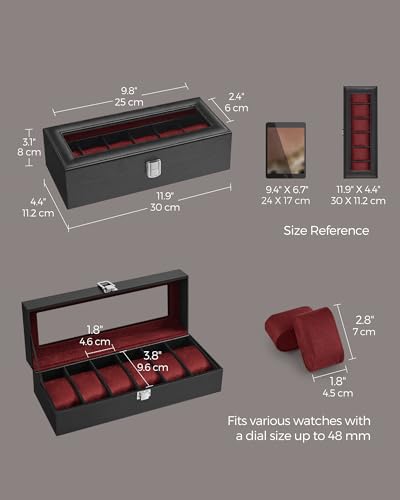 Thumbnail 6 de SONGMICS Watch Box with 6 Slots and Glass Lid (JWB006R01)