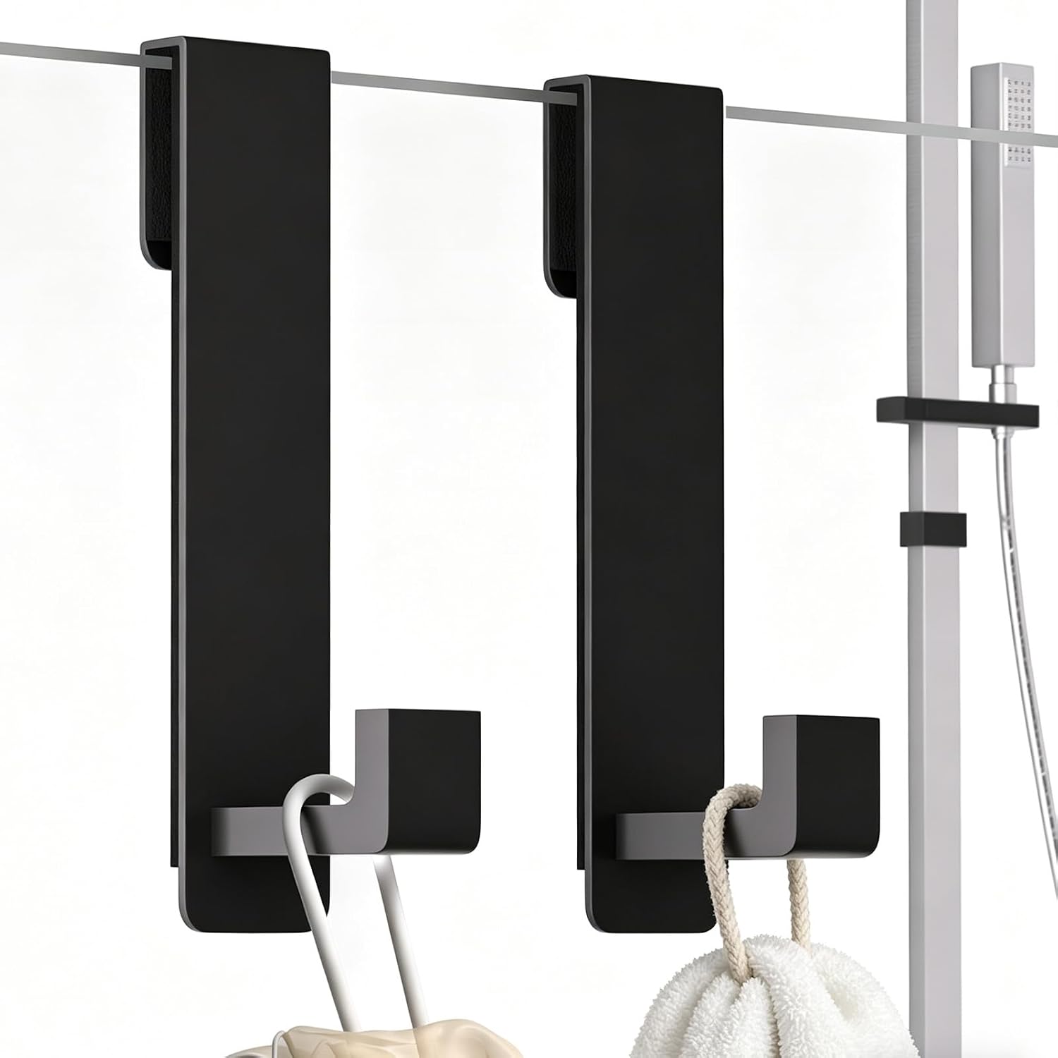 Detalle de PMMASTO Shower Door Hooks, 7.5-Inch Black Stainless Steel, 2-Pack