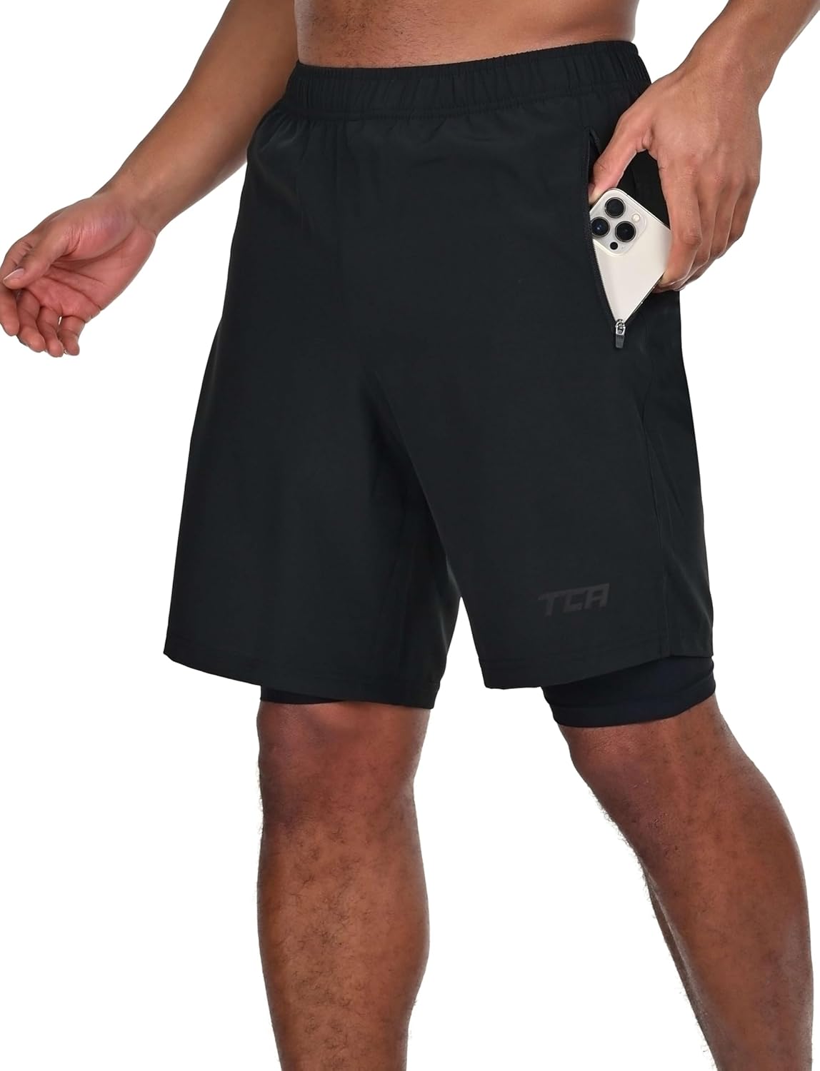 Detalle de TCA Ultra Pantaloncini Uomo Sportivi 2 in 1 da Corsa con Tasche a Chiusura Zip