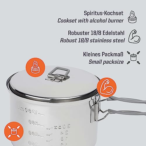 Thumbnail 1 de Esbit Spirituskochset mit 1500 ml Topf – Edelstahl, Deckelaufhängung und Spiritusbrenner mit Flammenregulierer
