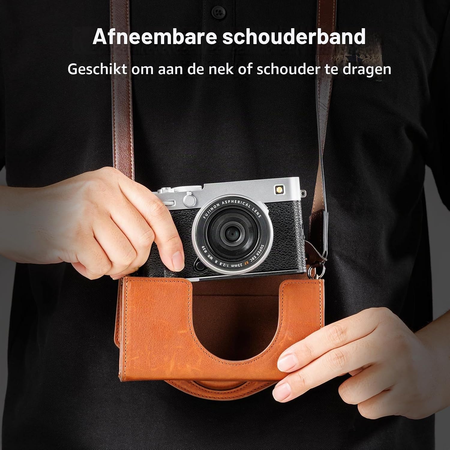 Detalle 2 de SMALLRIG 5986 leren cameratas voor X-E5 en X100VI met magneetsluiting