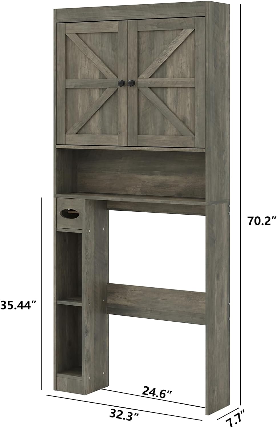 Detalle de Furnideco OT004-GR Over-the-Toilet Storage Cabinet with Barn Doors, 6 Shelves