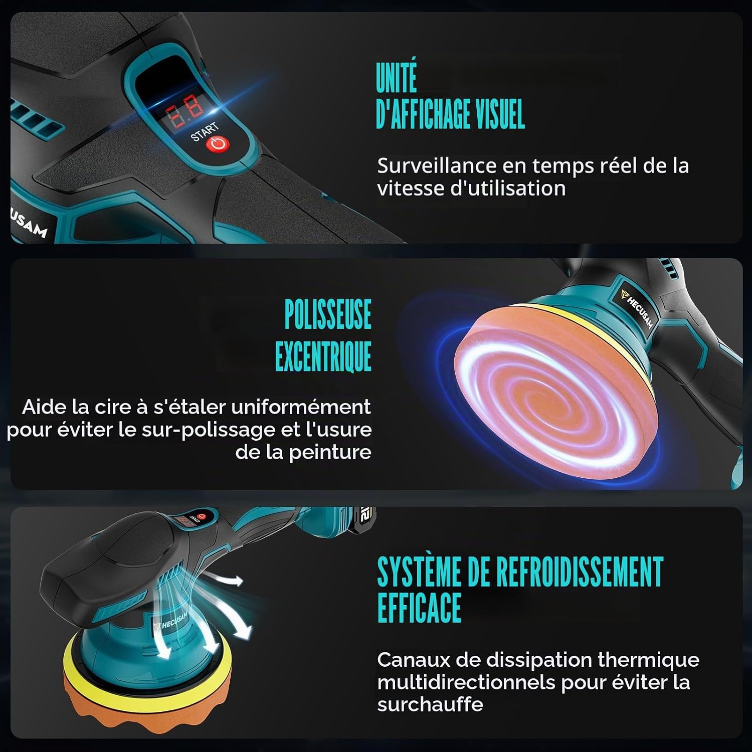 Detalle de Polisseuse Voiture Sans Fil 21V with Écran LCD et 26 Accessoires – Performance et Polyvalence