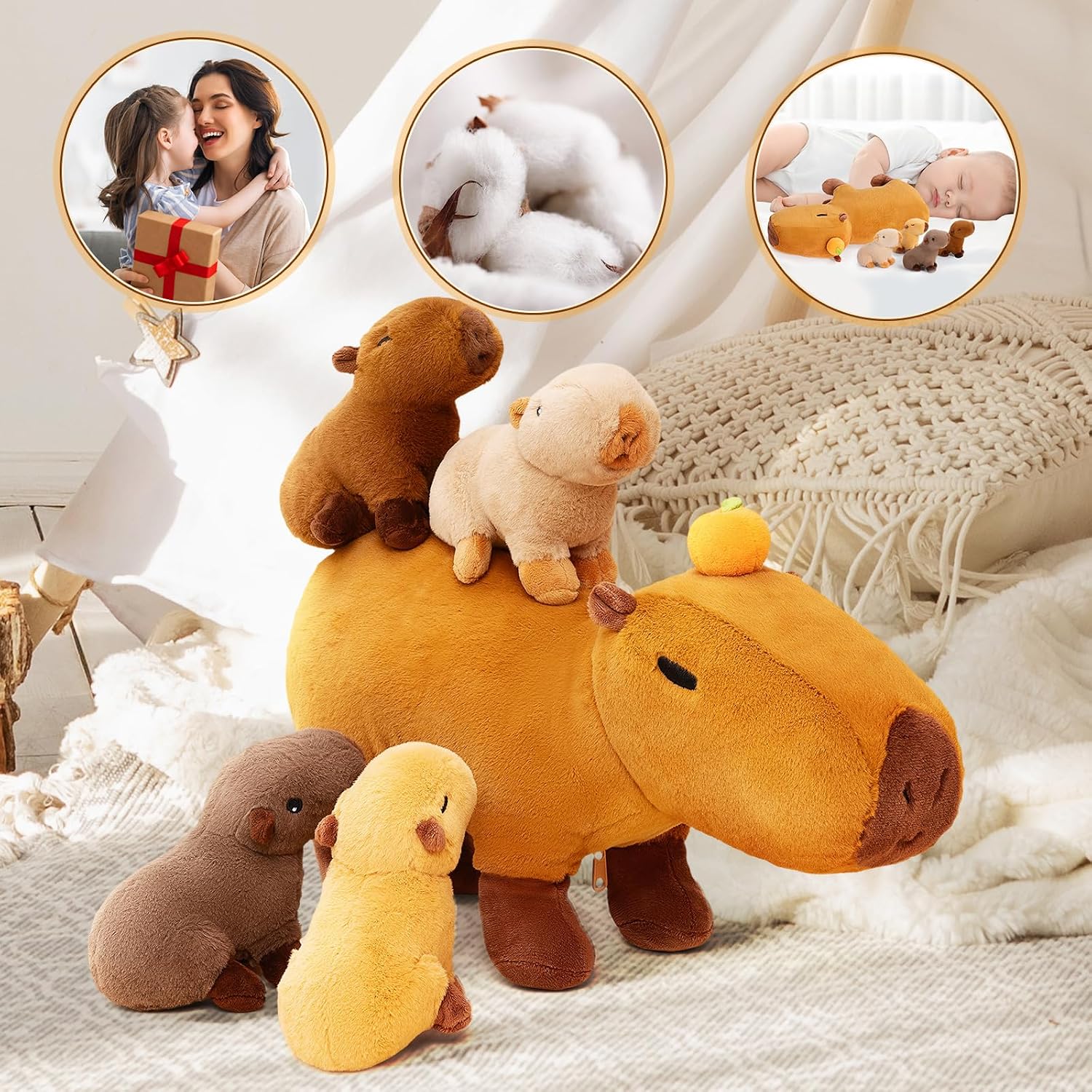 Detalle 2 de OUOZZZ 15" Capybara Family Plush Set – Mummy with 4 Babies