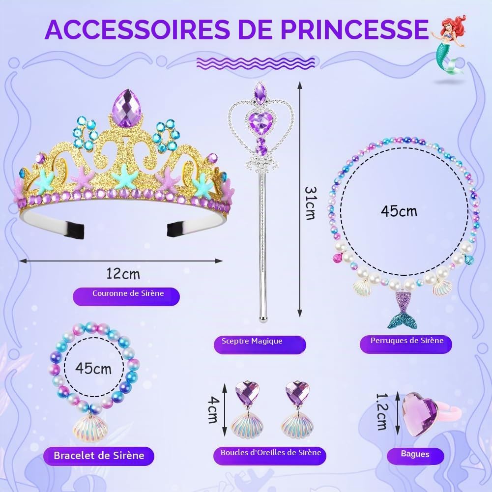 Detalle 2 de AOOWU zeemeerminnenkostuum voor meisjes met tule en accessoires