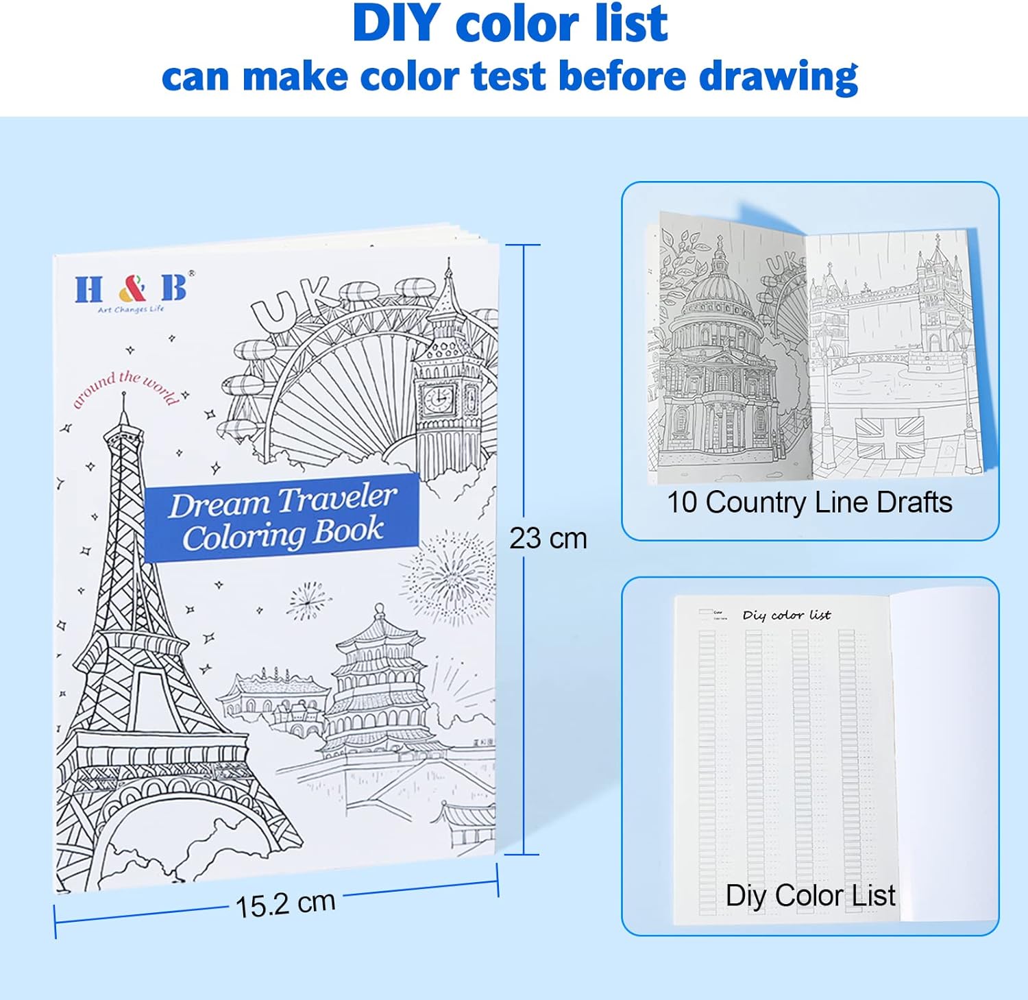 Thumbnail 3 de H & B Crayons de couleur à base d’huile (72) avec livre de coloriage Dream Travel