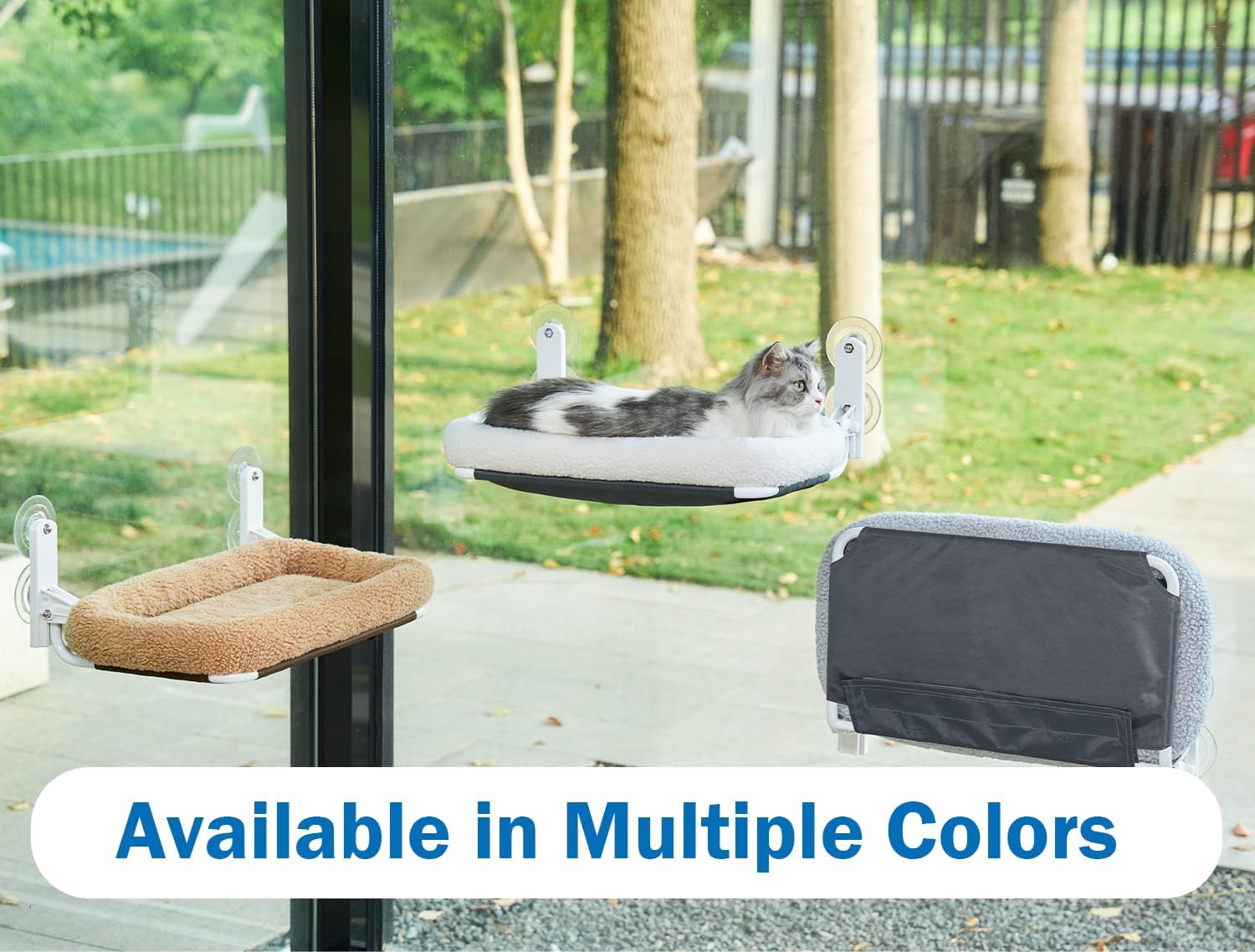 Thumbnail 6 de Zakkart Foldable Cat Hammock for Window (Cordless) with Machine-Washable Bed, Metal Frame & ABS Brackets – Large Gray Bolster