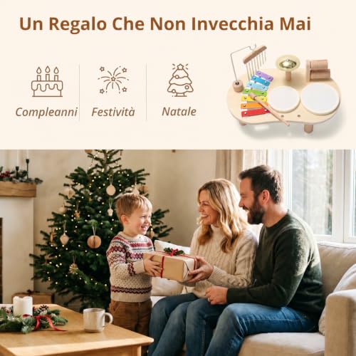 Thumbnail 6 de Promise Babe Strumenti Musicali in Legno per Bambini da 1 a 3 Anni – Batteria Montessori con Xilofono, Tamburi e Percussioni