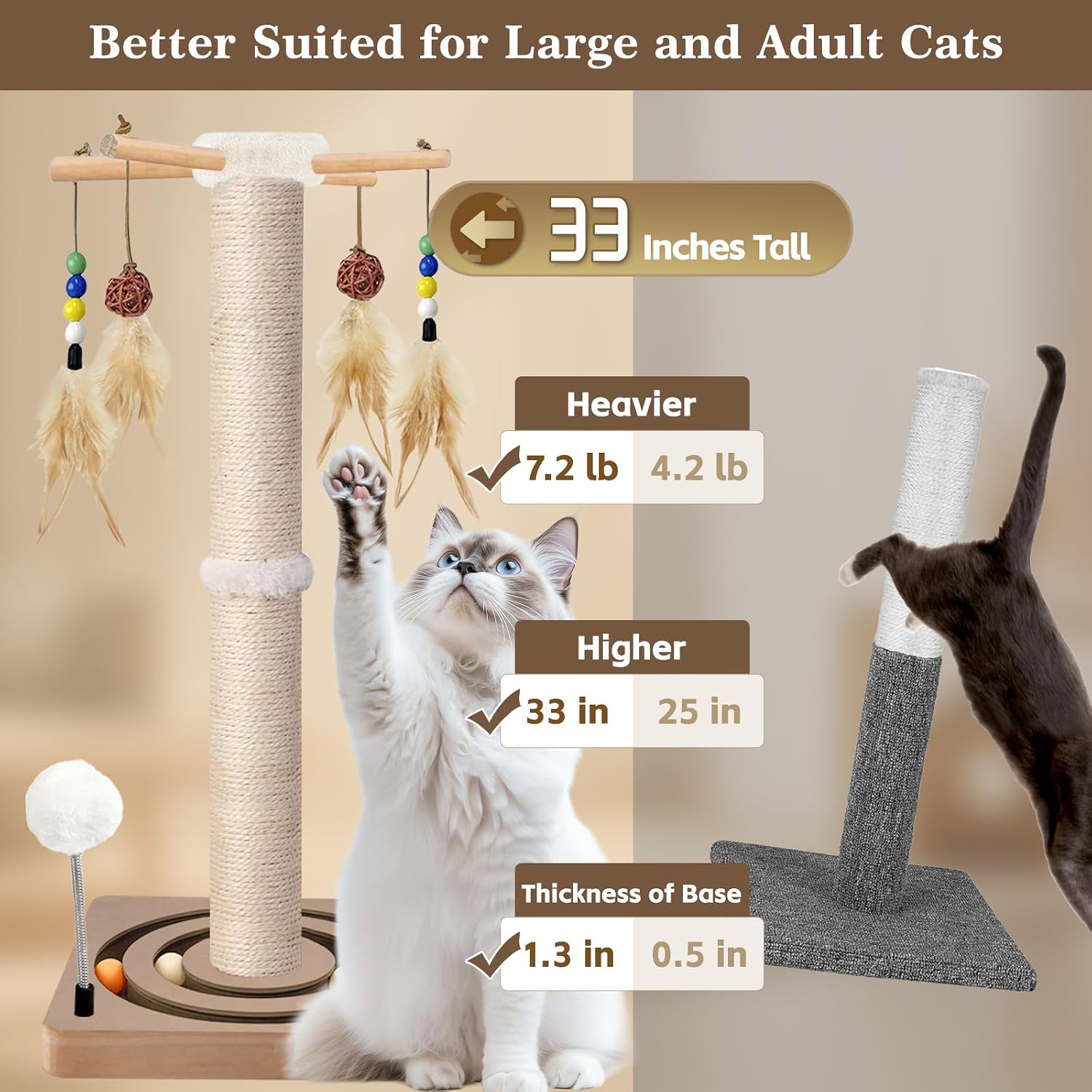 Detalle 2 de PAROTO MZZ-N 33-Inch Cat Scratching Post with Sisal and Interactive Toys
