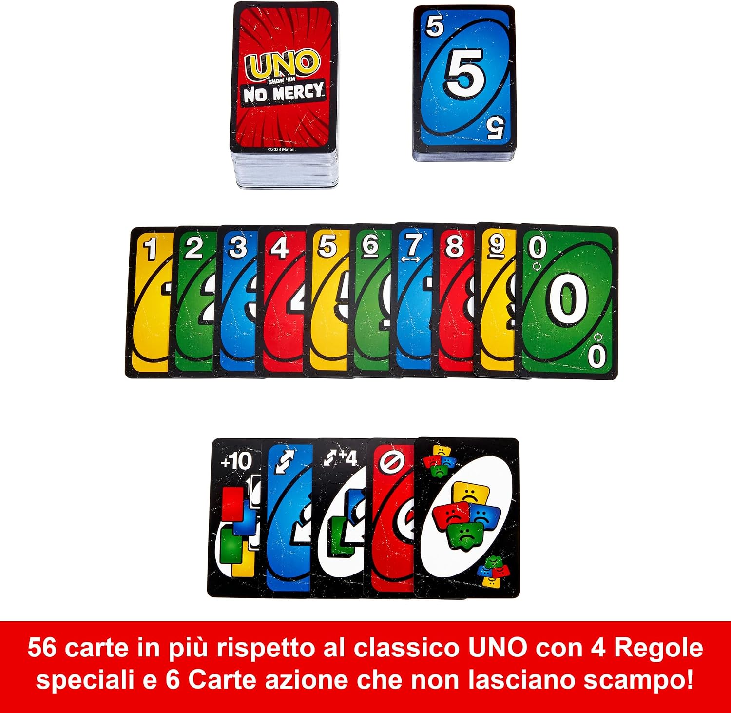 Detalle de UNO No Mercy Mattel Games, 56 nuove carte