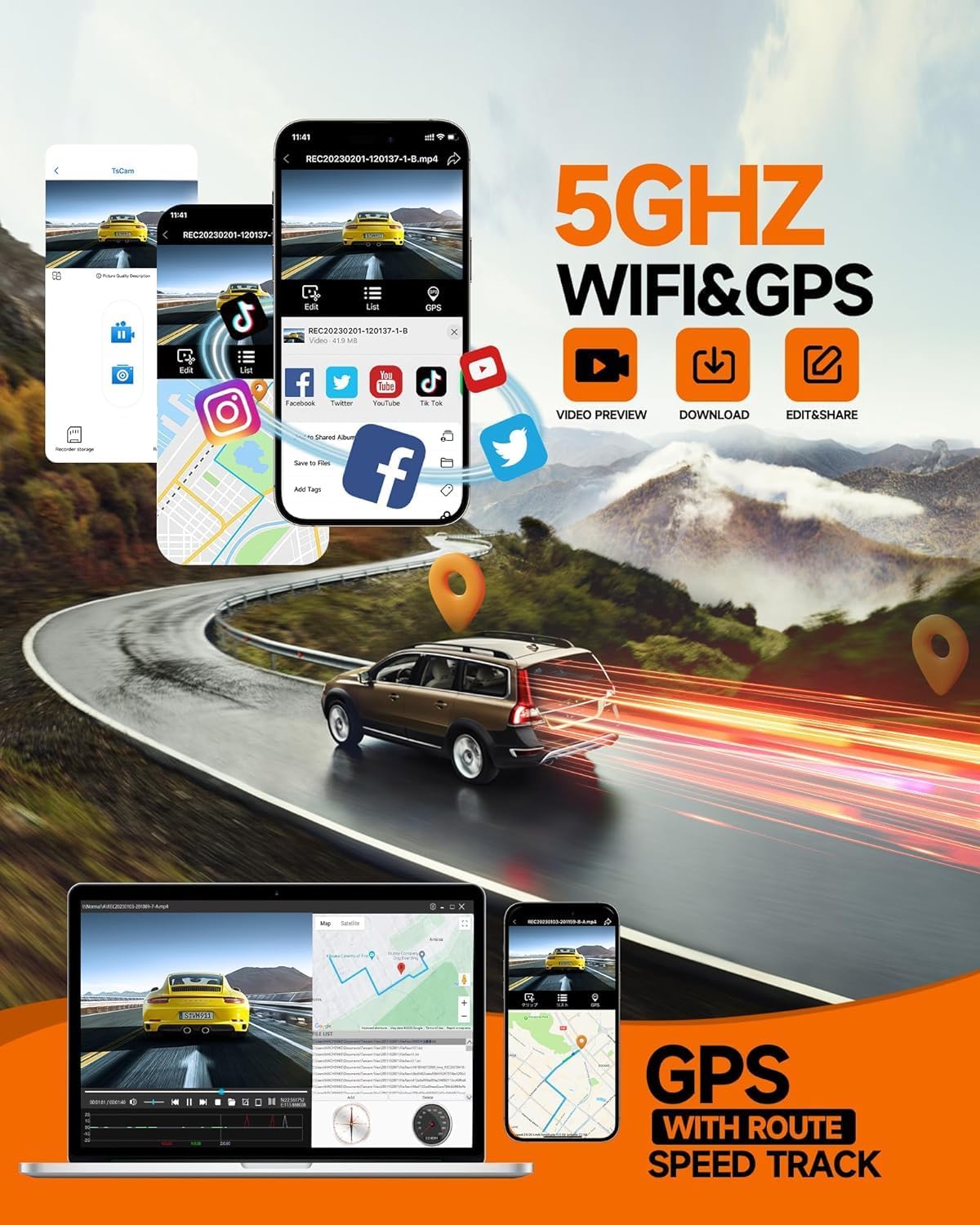 Detalle de Neideso N700 4-Channel Dash Cam: 360° Coverage, 3K Front + 3×1080P & 5GHz WiFi