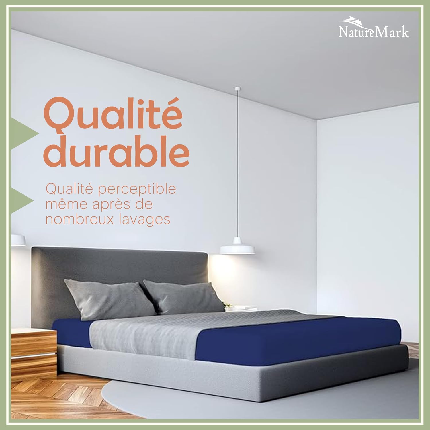Detalle de NatureMark microvezel hoeslaken 90 x 200–100 x 200 cm, marineblauw