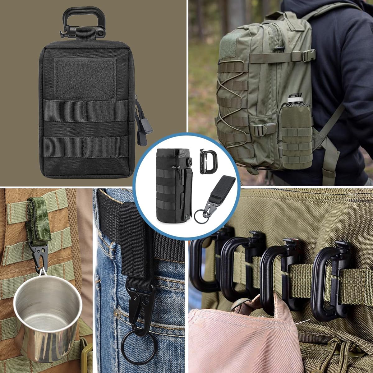 Thumbnail 6 de MUCHER 3er Pack Molle Tasche – Taktische Hüfttaschen, EDC Utility Bauchtasche mit 3 Haken und Schlüsselanhänger