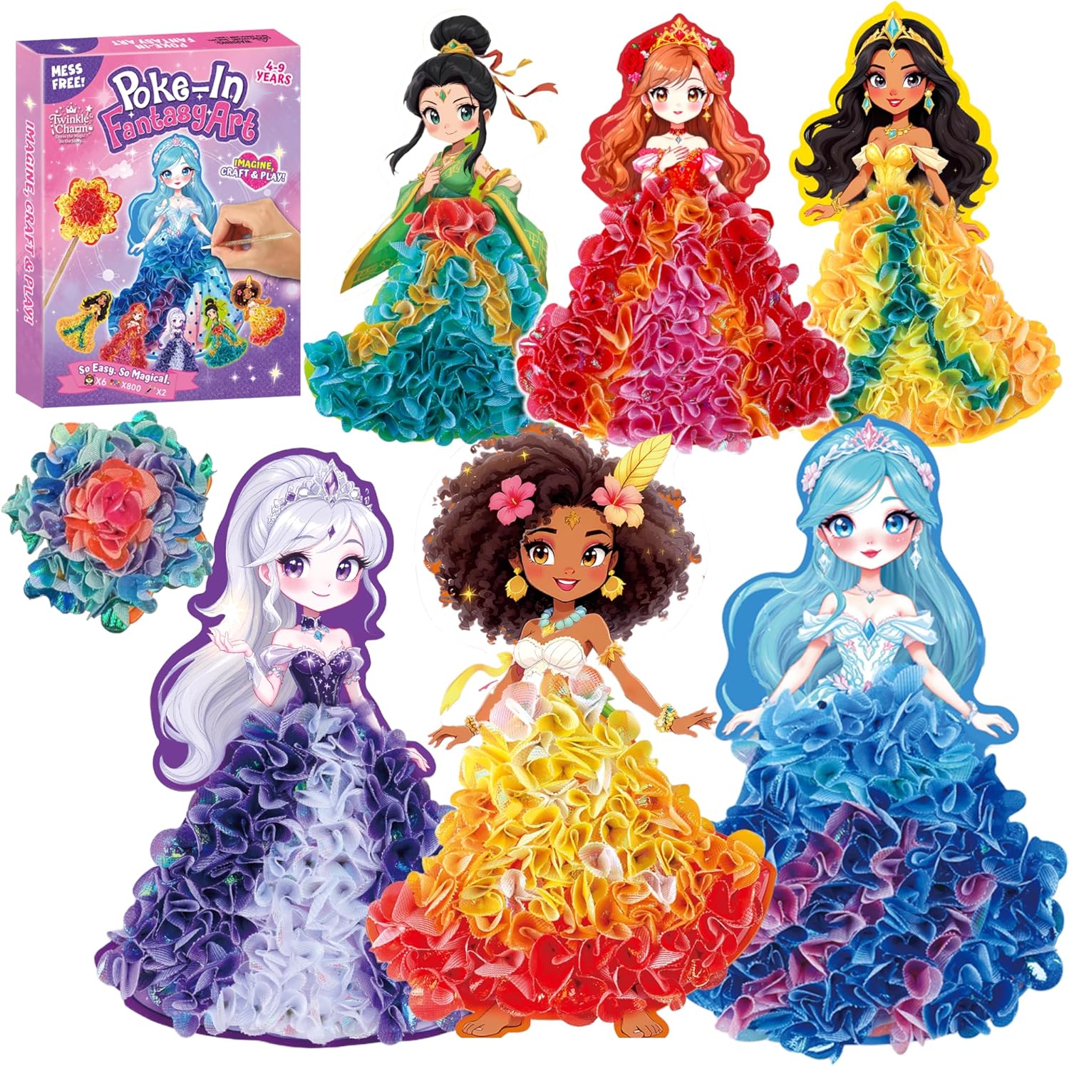 Detalle de TwinkleCharm Princess Flower Craft Kit – 6 Named Princesses with 800+ Fabric Flowers