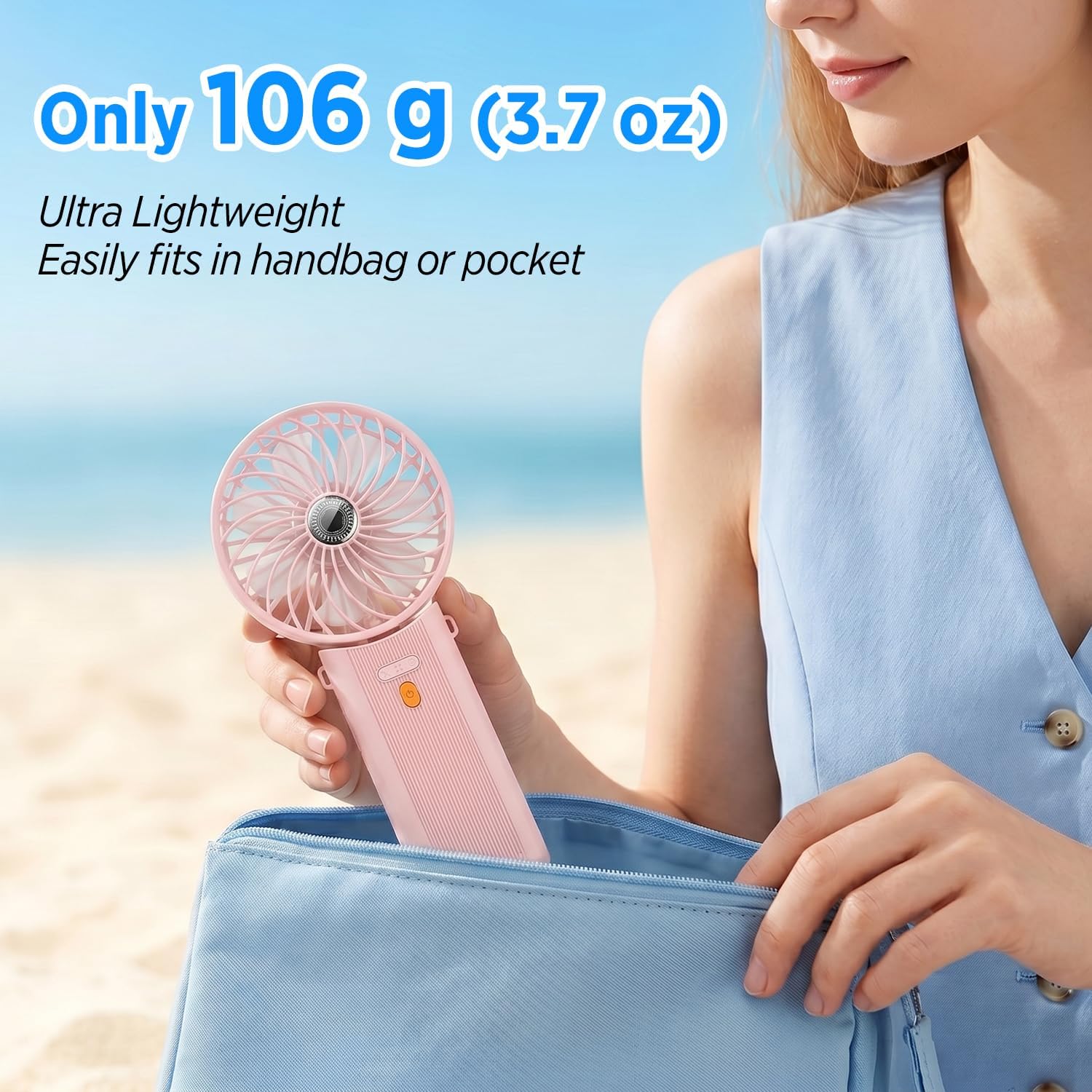 Detalle de Lepwings Portable Mini Handheld Fan – 16-Hour USB Rechargeable Neck Fan (Pink)