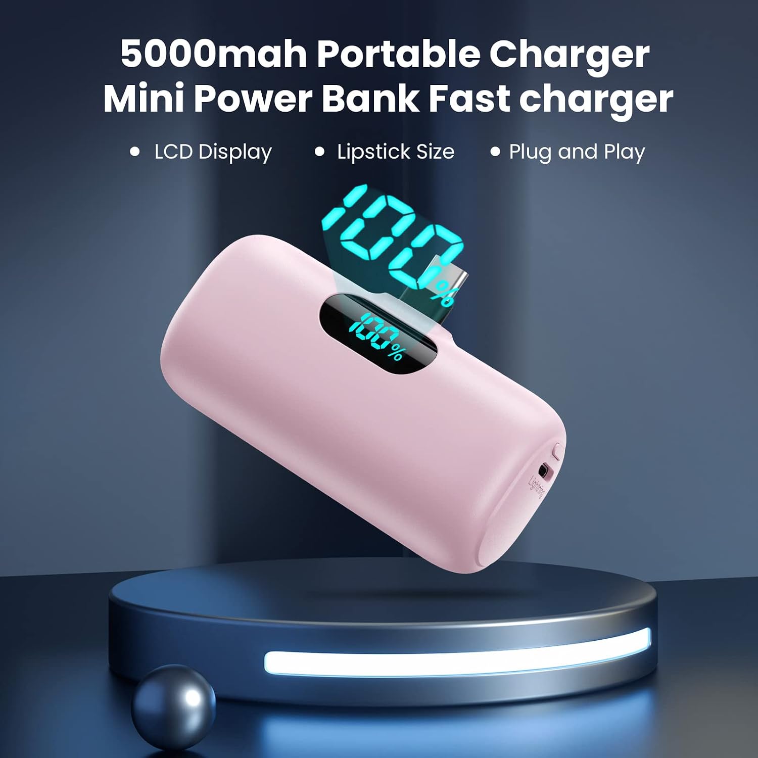 Detalle de Feob HX45X2 Mini USB-C Power Bank, 5,000mAh with LCD Display